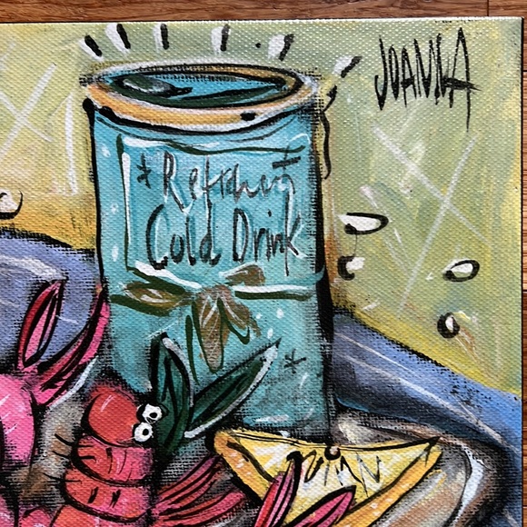 Joanna Art Shrimps on Plate Canvas on Wooden Frame Ready to Hang - Picture 2 of 6